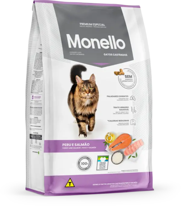 Ração Monello para Gatos Castrados Sabor Peru e Salmão